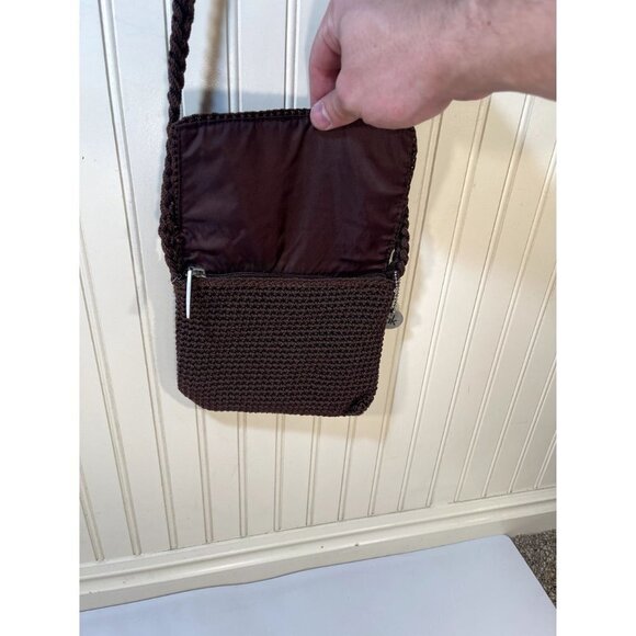 THE Sak Crochet Crossbody Purse Small Mini 7” X 7” Excellent Brown - Picture 13 of 16